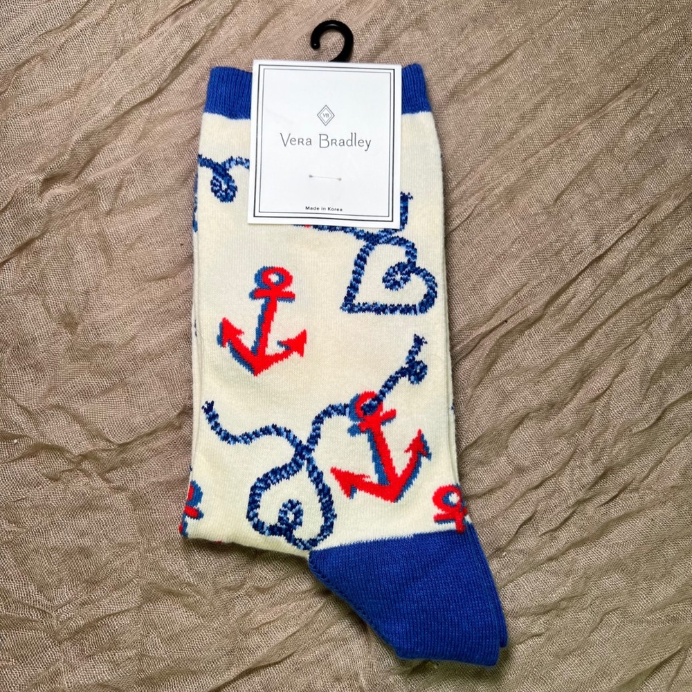 New Vera‎ Bradley Anchors Nautical Sailing Socks Coconut Sorbet Cream Red Blue